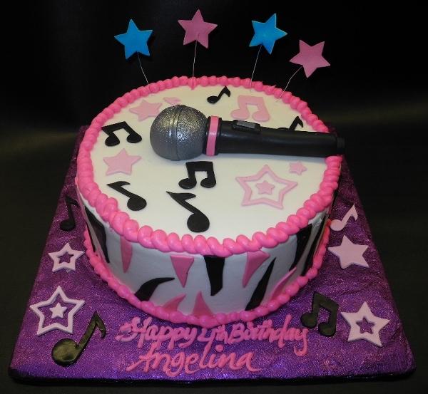 Musical Cake with Edible Microphone and Notes