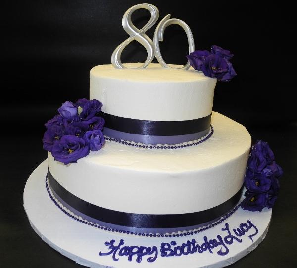 Purple Whip Cream Cake for 80th Birthday Cake - B0400