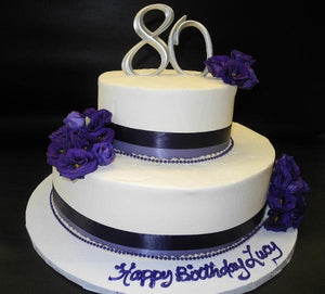 Purple Whip Cream Cake for 80th Birthday Cake