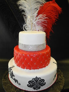 Feathers and Diamonds Damask Fondant Cake with Diamond Cake Topper 