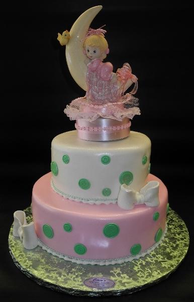 Pink, Green, And White Baby Shower Fondant Cake With Baby Ornament On –  Circo'S Pastry Shop