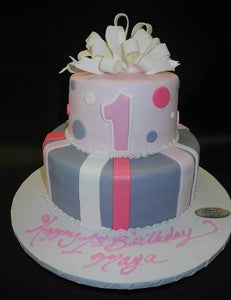 1st Birthday Fondant Cake with Pink, Lavender and white decorations