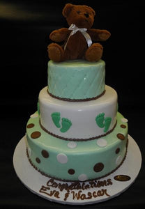 Teddy Bear Mint Green and Brown Baby Shower Cake