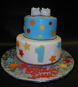 1st Birthday Fondant Cake with Stars and Polka Dots