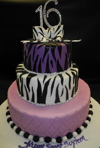 Zebra Stripes Purple and White Sweet 16 Fondant Cake