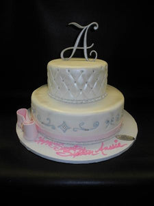 Sweet 16 Fondant White Cake with Silver and Pink Decorations 