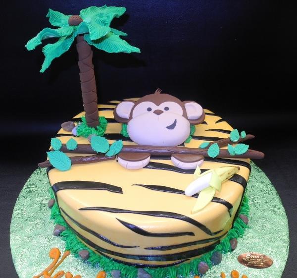 Safari Monkey Fondant Cake with Edible Tree and Banana