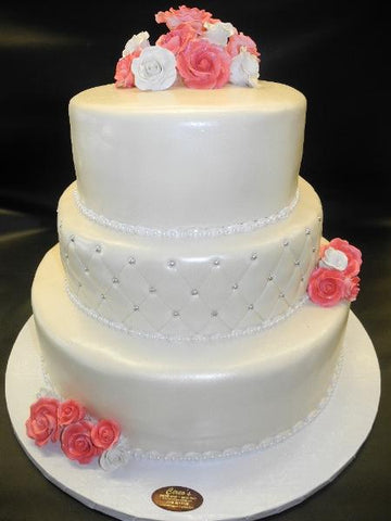 Ivory Cake with Pink sUGAR Flowers 