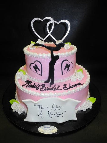 Pink Icing Engagement Cake with Edible Fondant Silhouette and Roses