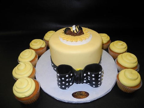 Bumble Bee Baby Sleeping Cake with Cupcakes