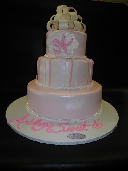 Pink and Ivory Cake with Edible Inital 