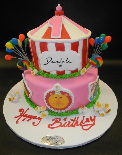 Circus Theme Cake with Balloons and Fondant Animals to Decorate