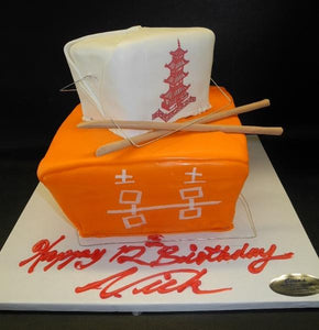 Chinese Containers  Birthday Cake with Edible Fondant Chopsticks  