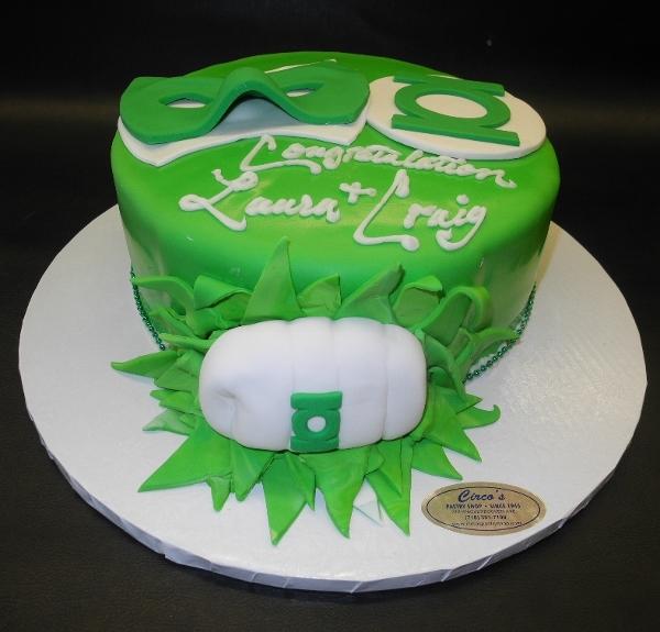 Green Lantern Engagement Fondant Cake with 3D Fist and Edible Fondant Mask