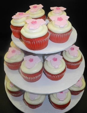 Red Velvet Cupcakes with Edible Onesie on top