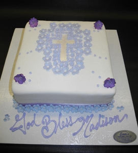 Cross Lavender Flower Shape Fondant Religious Cake 