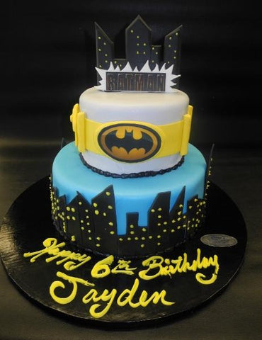 Batman Fondant Cake with Edible Logo and Fondant Handmade Buildings 
