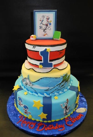 Dr. Seuss Fondant 1st Birthday Cake with Fondant Edible Accessories 