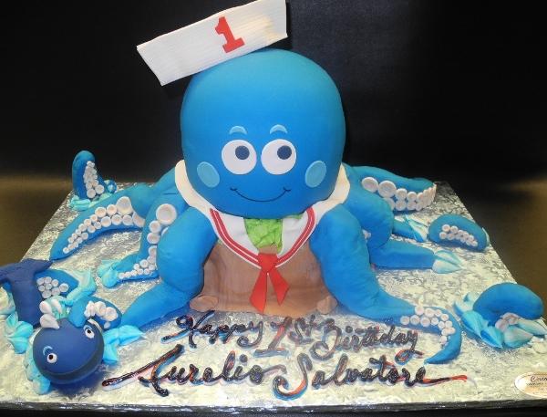 Octopus 1st Birthday Fondant Cake