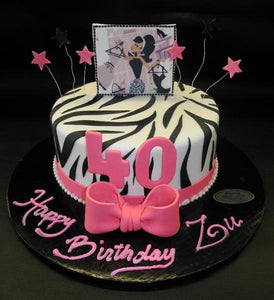 Zebra 40th Birthday Fondant Cake with Edible Image Cake Topper