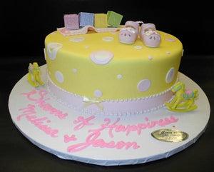 Yellow and Pink Baby Shower Fondant One tier Cake 