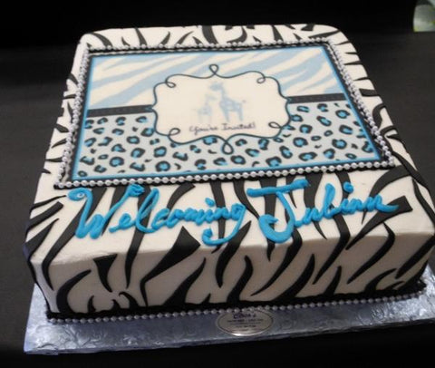 Zebra Safari Icing Baby Shower Square Cake with Edible Image