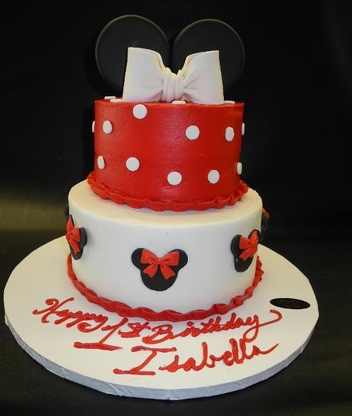 Minnie Mouse Icing Cake with Fondant Dots, Bow, and Heads 