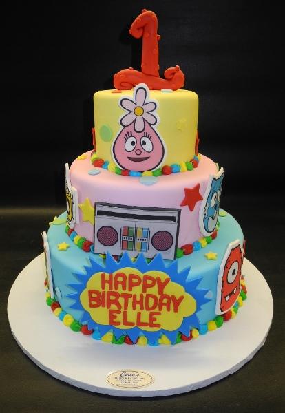Yo Gaba Gaba Fondant Birthday Cake with Edible Face Cut-outs of Characters