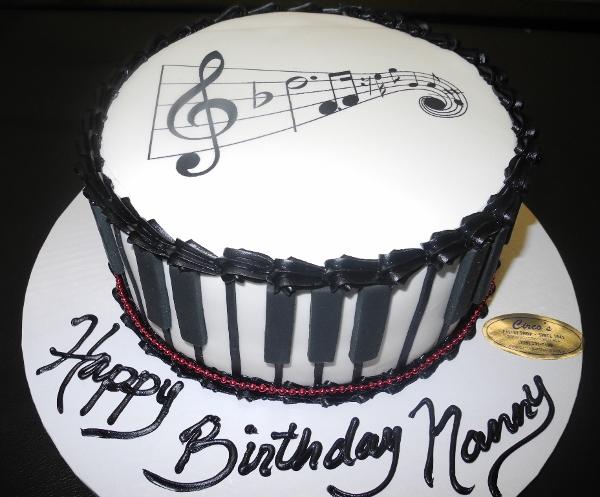 Piano Fondant Cake with Edible Musical Notes Image On Top