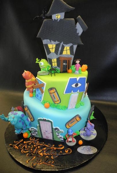 Monster Inc Fondant Cake with Toys and Edible 2D Fondant Cut Outs