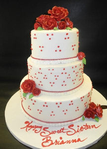 Whip Cream Red Roses Cake with Edible Cream Dots Work 