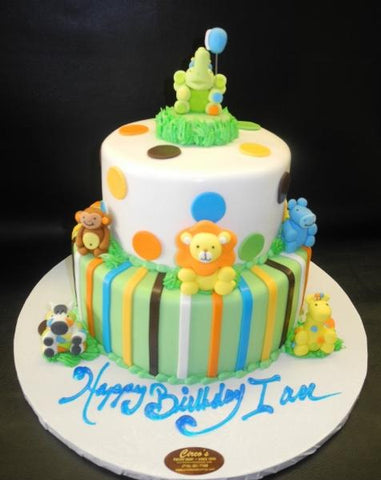 Safari Animal 1st Birthday Fondant Cake