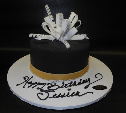 Black and White Fondant Cake with Diamond Loop Bow