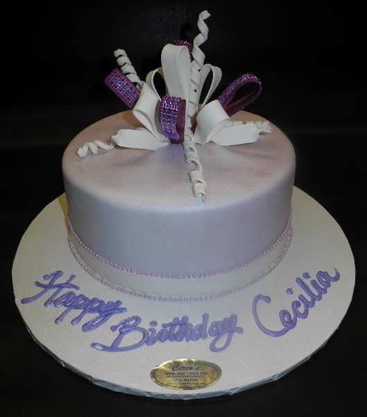 Lavender and White Fondant Cake with Edible Fondant Loop Bow 