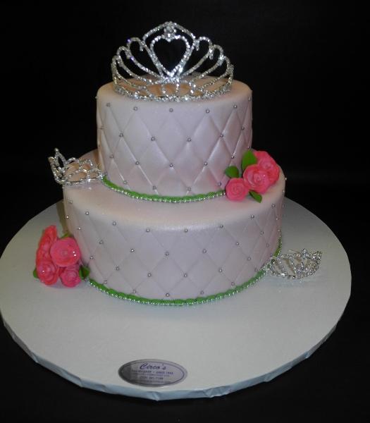 Princess Fondant Cake with Tiaras and Sugar Flowers 
