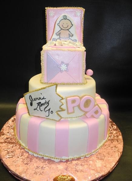 POP Fondant Baby Shower Cake with 2D Edible Image on top 