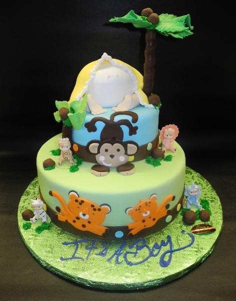 Safari Baby Bottom Fondant Cake with Edible Animal Cut-outs and tree 