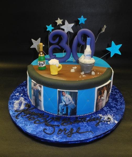 Bar Fondant 30th Birthday Cake with Edible Images Around