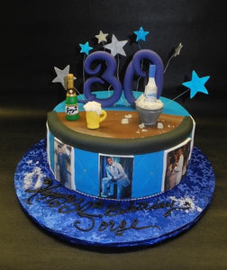 Bar Fondant 30th Birthday Cake with Edible Images Around