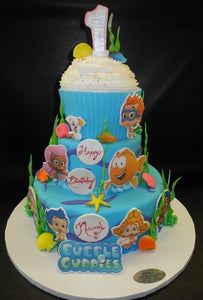 Bubble Guppies Fondant Cake with Cupcake on top 