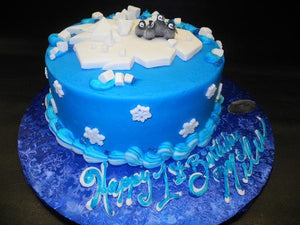 Penguins Icing Cake with Fondant Snowflakes