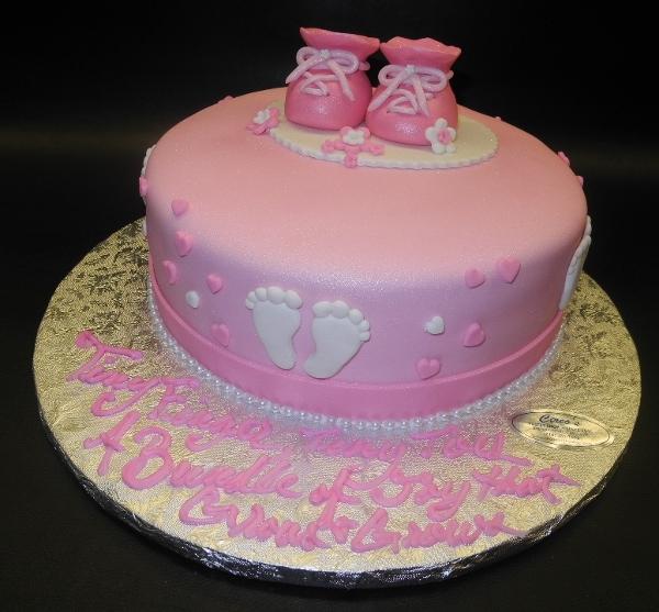 Pink and White Fondant Baby Shower Cake 
