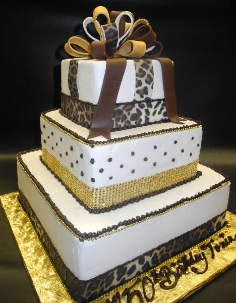 Cheetah Icing Cake with Edible Fondant Sugar Bow and Cheetah Ribbon 