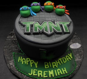 Ninja Turtles Fondant Birthday Cake with Edible Fondant Miniture Heads 