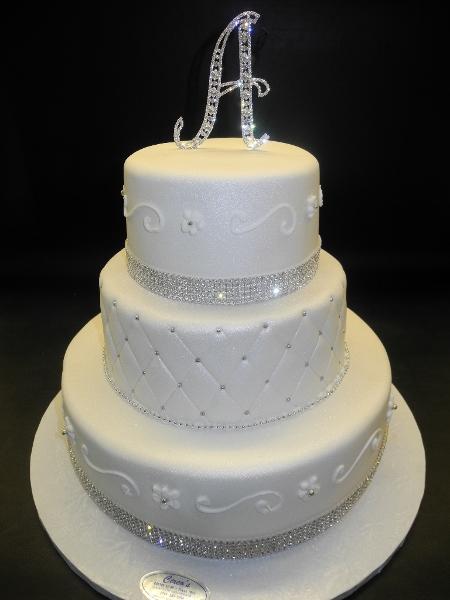 White Diamond Wedding Cake with Diamonds and Diamond Cake Topper