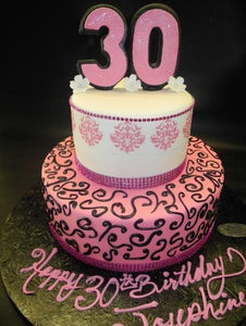 Damask 30th Birthday Pink and White Fondant Cake - B0684
