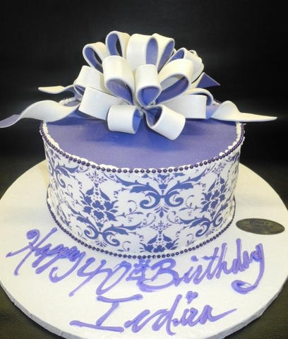 Damask Purple and White Fondant Cake - B0679