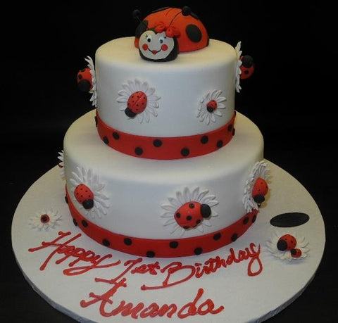 Lady Bug 1st Birthday Fondant Cake - B0571