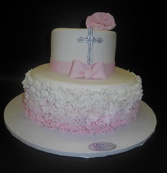 Ruffle Ombre Pink and White Cake 