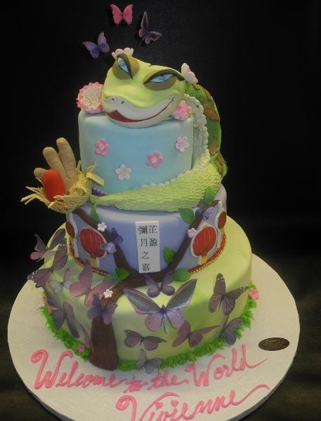 Snake Fondant Birthday Cake With Garden Theme and Chinese Symbold 618